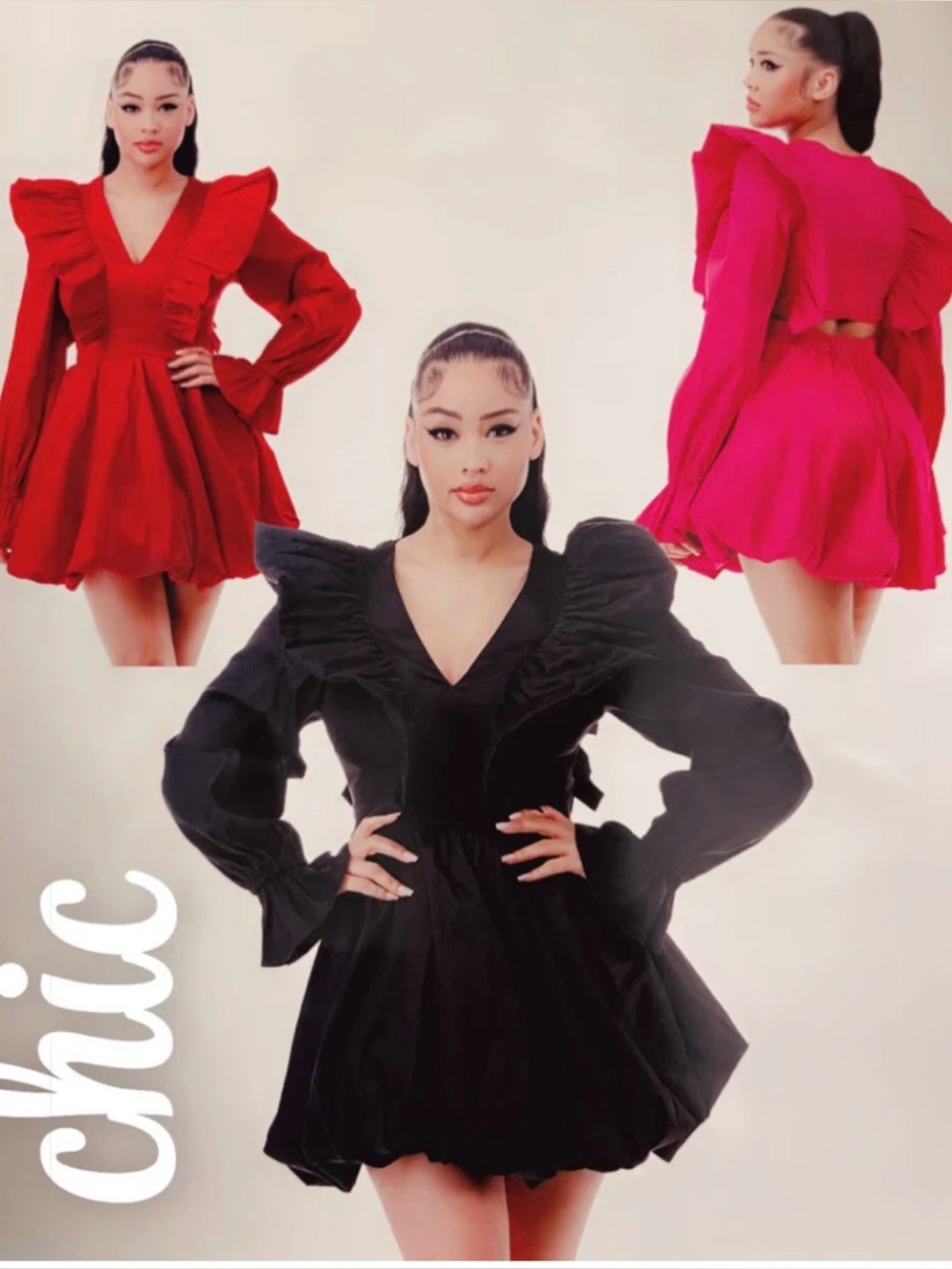 Chic V-Neck Ruffle Long-Sleeve Mini Dress - ONLY BLACK AVAILABLE at this time